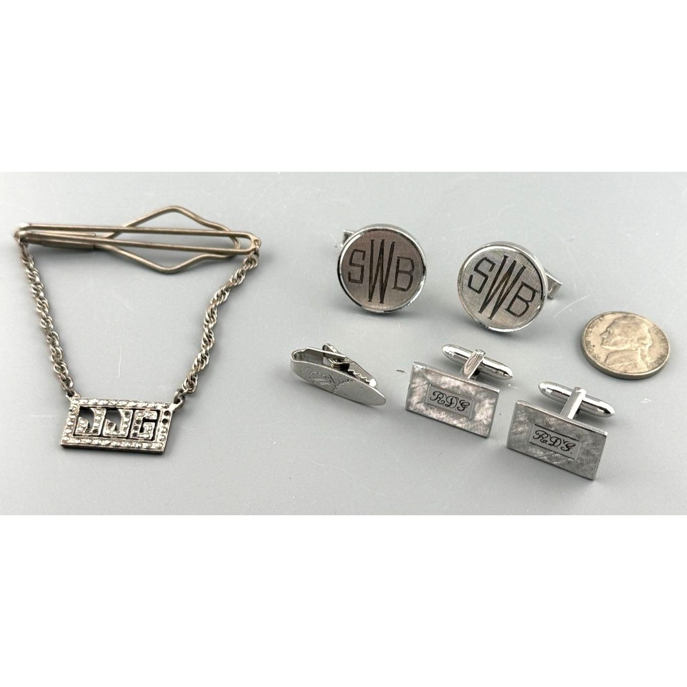 Vintage Cufflink Lot Sterling & Silver Tone Tie Bar Links Mixed Metal